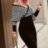 Long sleeve check one-step skirt V-neck hip dress